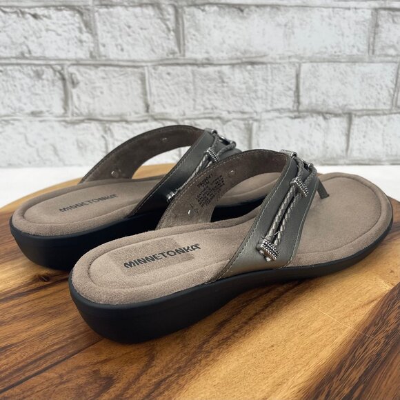 Minnetonka Silverthorne 5909041 Womens 11 M Gray Pewter Comfort Thong Sandals - Picture 6 of 14